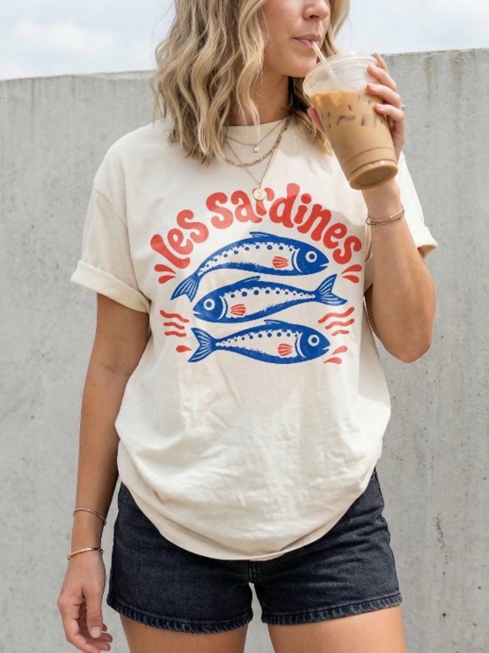 Les Sardines Vintage French T-Shirt, Hand Drawn Summer Fish Graphic Tee